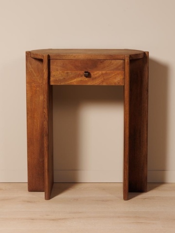 Consolă hol din lemn de acacia, maro, cu sertar și picioare din panouri îmbinate în T, 77 x 65 x 31 cm, „Lumbra” - Img 2