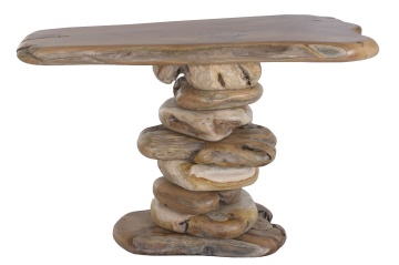 Consolă hol din rădăcină de tec reciclat, maro, cu bază din rădăcini suprapuse, finisaj natural, 80 x 120 x 50 cm, „Livarot” - Img 4
