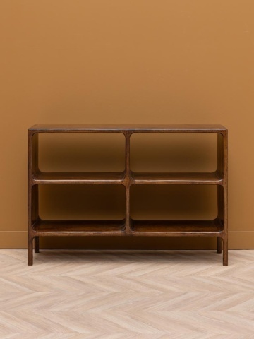 Consolă hol eclectică din lemn de mango, maro, cu 4 nișe deschise și colțuri interioare rotunjite, 76,5 x 111,5 x 35,5 cm, „Kwarto” - Img 4