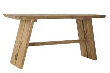 Consolă hol farmhouse din lemn reciclat, natur, cu blat cu ramă, picioare înclinate și traversă, 76 x 160 x 45 cm, „Loches”