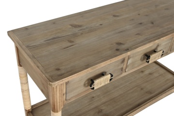 Consolă hol în stil etnic, din lemn și frânghie, natur, cu 3 sertare, raft și picioare înfășurate în frânghie, 79,5 x 110 x 40 cm, „Zanzibar” - Img 2
