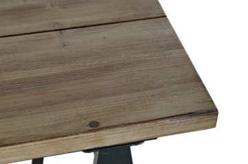 Consolă hol industrială din metal și lemn, natur și negru, cu picioare în A, raft jos cu plasă de sârmă și două roți, 52 x 112 x 54 cm, „Spruce” - Img 5