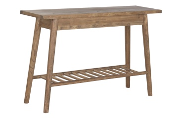 Consolă hol mid century din lemn de ulm reciclat, maro, cu raft din bare rotunde și picioare înclinate, 76 x 120 x 35 cm, „Carteret” - Img 2