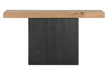 Consolă hol rustică din lemn de pin reciclat, natur și negru, cu blat masiv și bază tip bloc, 75 x 140 x 40 cm, „Bucolic” - Img 9