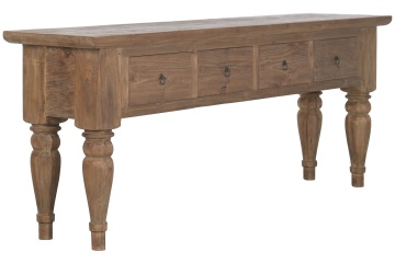 Consolă hol rustică din lemn reciclat, maro, cu 4 sertare, mânere cu inel și picioare balustru cu fațete, 78 x 200 x 45 cm, „Avranches” - Img 2