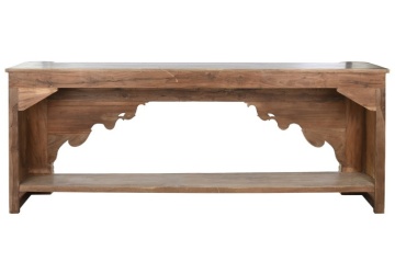 Consolă hol sculptată din lemn, natur, cu raft, friză florală, arcade polilobate și stâlpi sculptați, 91 x 233 x 47 cm, „Imperial” - Img 3