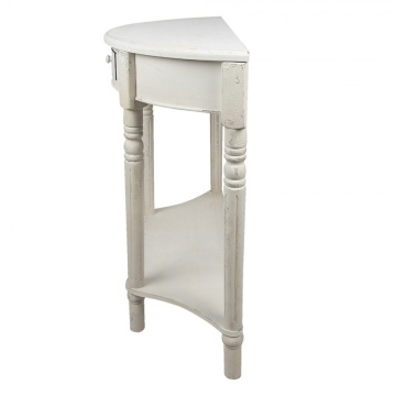 Consolă hol shabby chic din lemn, alb, cu un sertar, raft jos și picioare strunjite cu caneluri, 84 x 100 x 40 cm, „Juliette” - Img 3