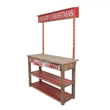 Consolă hol vintage din lemn, natur, cu 3 sertare în dungi, 2 rafturi roșii și firmă „Merry Christmas” pe stâlpi, 180 x 120 x 47 cm, „Noelique” - Img 2