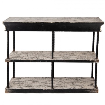 Consolă hol vintage din lemn și metal, alb, cu 2 rafturi, ramă neagră și tije metalice răsucite, 90 x 120 x 40 cm, „Margaux” - Img 4