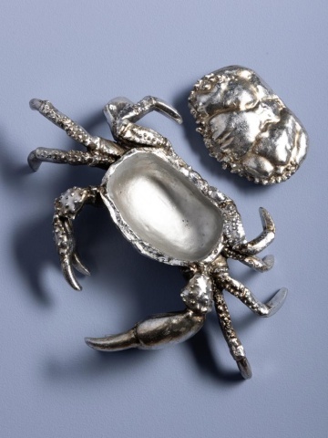 Cutie decorativă din rășină argintie în formă de crab, capac detașabil, finisaj antichizat, 7 x 28,5 x 18,5 cm, „Océane” - Img 2