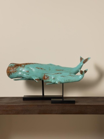 Decorațiune balenă din rășină pe suport din metal, H38,5 cm, "Oceane" - Img 2