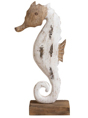 Decorațiune căluț de mare din lemn de paulownia, H44 cm