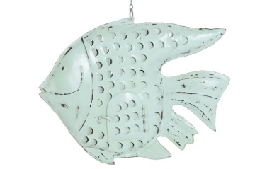 Decorațiune de perete tip pește, stil marin decorativ, culoare albastru deschis, din metal, „Fish” - Img 2