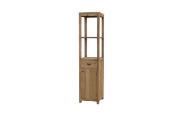 Dulap de baie îngust din lemn vechi reciclat și pin, 3 polițe deschise, 1 sertar și 2 uși, 40 x 40 x 175 cm, „Forêt" - Img 2