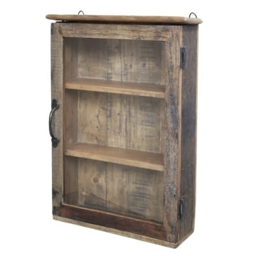 Dulap de perete din lemn reciclat, cu rafturi și ușă din sticlă, aspect vintage, Grimaud