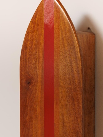 Dulăpior de perete din lemn de mango, natur cu dungă roșie, cu 1 ușă în formă de placă de surf și 3 rafturi, 78 x 25 x 15 cm, „Surf” - Img 5