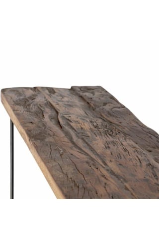 Etajeră de perete din lemn reciclat, maro, cu 2 rafturi și suporturi din fier, aspect rustic, finisaj ceruit, 53 x 140 x 25,5 cm, „Tallymay” - Img 2