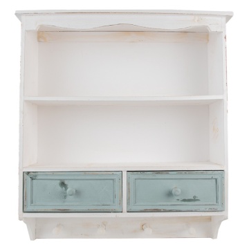 Etajeră de perete shabby chic din lemn alb cu două sertare, 56x13x60 cm, „Avallon”