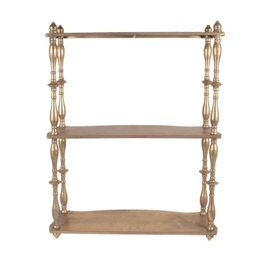 Etajeră de perete vintage din metal, auriu, cu 3 rafturi și coloane în formă de balustru, 76 x 60 x 22 cm, „Celestine” - Img 3