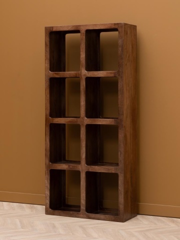 Etajeră din lemn de mango, cu 8 rafturi, maro antichizat, finisaj vintage, 82.5×32×181 cm, „Cubia" - Img 2