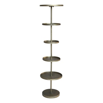 Etajeră metalică vintage, auriu, cu 5 tăvi rotunde pe un ax central, alamă antichizată, 160 x Ø 40 cm, „Colonne”
