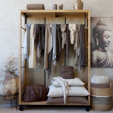 Etajera pe roți din lemn masiv și metal natur cu bara pentru haine 150x48x200 cm, „Wardrobe" - Img 2