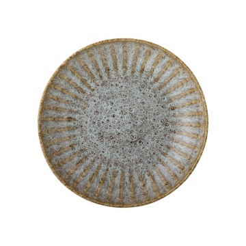 Farfurie adâncă din ceramică artizanală verde perlat cu striații fine și accente rustice 22×5 cm, „Fleur" - Img 2