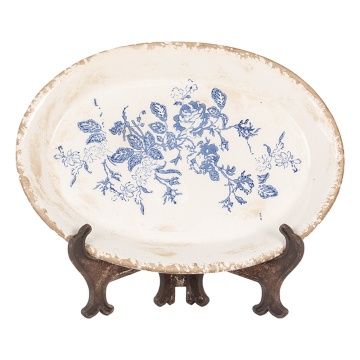 Farfurie charger, din ceramica, motive florale, 25x18x3 cm, Blue - Img 1