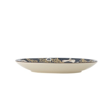 Farfurie din ceramică albastră cu păsări și motive florale pictate manual, 16×2 cm, „Hezha" - Img 3