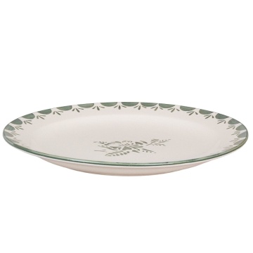 Farfurie din ceramică artizanală, natur, cu motiv floral pictat manual în verde și bordură decorativă, 26 cm, „Marion Flower" - Img 2
