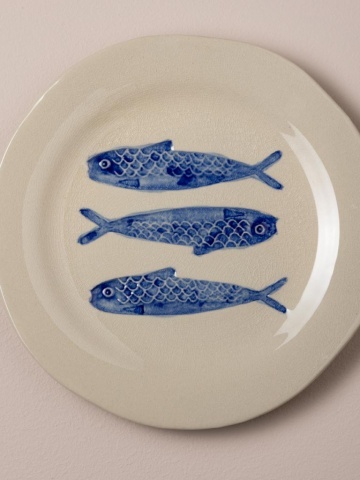 Farfurie din ceramică cu sardine albastre, Ø22 cm - Img 3