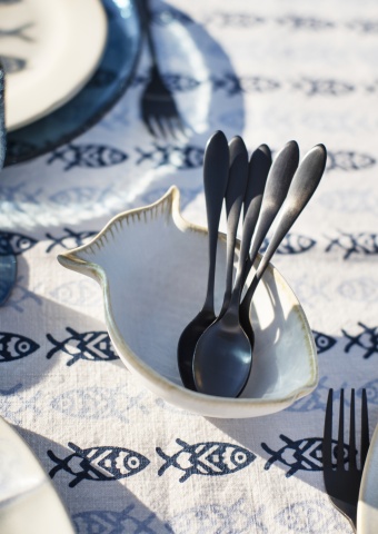 Față de masă din bumbac imprimat cu motive marine, 120×220 cm, „Fish Tablecloth" - Img 5