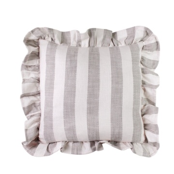 Față de pernă din bumbac organic, bej și alb, model în dungi cu volănaș decorativ, 45 × 45 cm, „Ida Stripe"