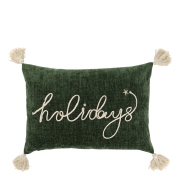 Față de pernă verde cu ciucuri și broderie, 50X35 cm, „Holidays” - Img 1