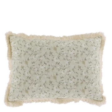 Față de pernă verde din bumbac cu franjuri și model floral, 50x35 cm, "Aix"
