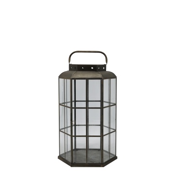 Felinar hexagonal din alama antichizata, H52 cm