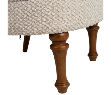 Fotoliu crem pentru living, în stil French Country, din stofă bouclé, cu picioare strunjite din lemn de cauciuc, 65×67×76 cm, „Claudine” - Img 6