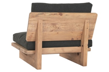 Fotoliu de relaxare în stil etnic, negru, din stofă bouclé, cu husă detașabilă și bază din lemn de pin reciclat antichizat, 95×88×75 cm, „Black Aged” - Img 4