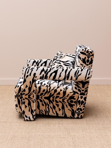 Fotoliu din catifea animal print cu structură din lemn de pin, „Wild Touch” - Img 5