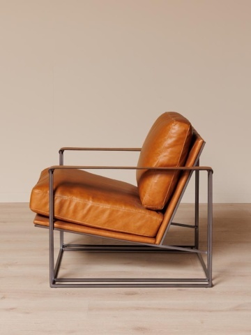 Fotoliu lounge din piele naturală cognac cu structură metalică, „Amsterdam” - Img 5