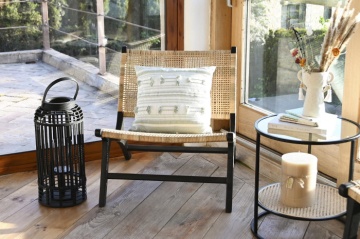 Fotoliu negru din lemn de tec si rattan , "Boho" - Img 2
