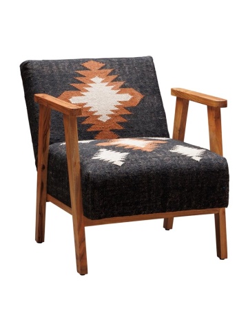 Fotoliu pentru living în stil etnic, gri, din kilim de lână și iută naturală, cu cadru din lemn de acacia, 61×80×75 cm, „Sioux” - Img 3