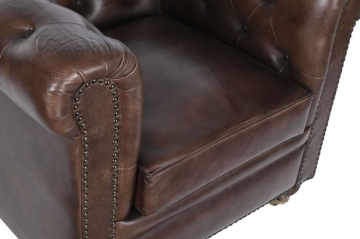 Fotoliu vintage din piele naturală maro închis, „Chesterfield" - Img 3