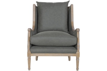 Fotoliu wingback stofă verde cu brațe lemn masiv, „Churchill” - Img 4