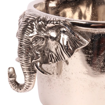 Frapieră ovală pentru vin și șampanie din aluminiu reciclat, argintie, cu mânere cap de elefant, stil colonial, ciocănită, 38 x 29 x 54 cm, „Rajah” - Img 3