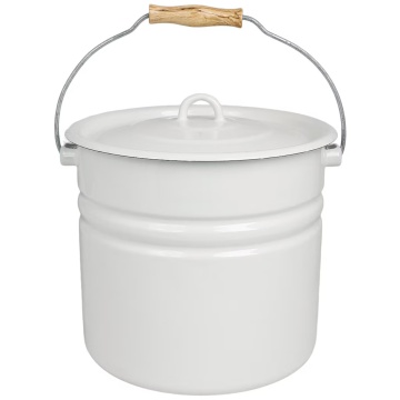Găleată cu capac vintage din oțel emailat, alb offwhite, Ø28,5×H27 cm, 12L, „Emil's Enamel"