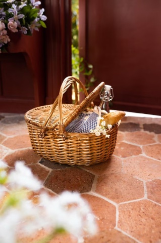 Geantă frigorifică din răchită împletită cu căptușeală în carouri albastre, B 28 x H 17 x L 39 cm, „Willow Cooler Bag Ina Blue" - Img 3