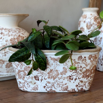 Ghiveci decorativ alb din ceramică pictată manual, cu motiv floral natur, 13x22,5x10 cm, „Grenoble" - Img 2