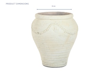 Ghiveci decorativ din teracotă artizanală, finisaj craft brut alb-crem, 48×48×57 cm, „Jerba" - Img 7