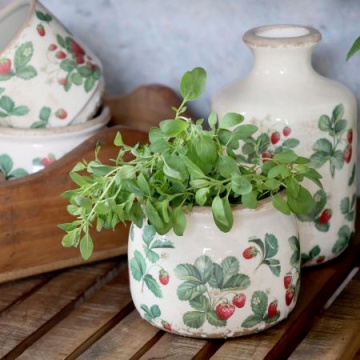 Ghiveci din ceramică crem cu model căpșuni „Fraises”, H9.5/D12 cm - Img 3